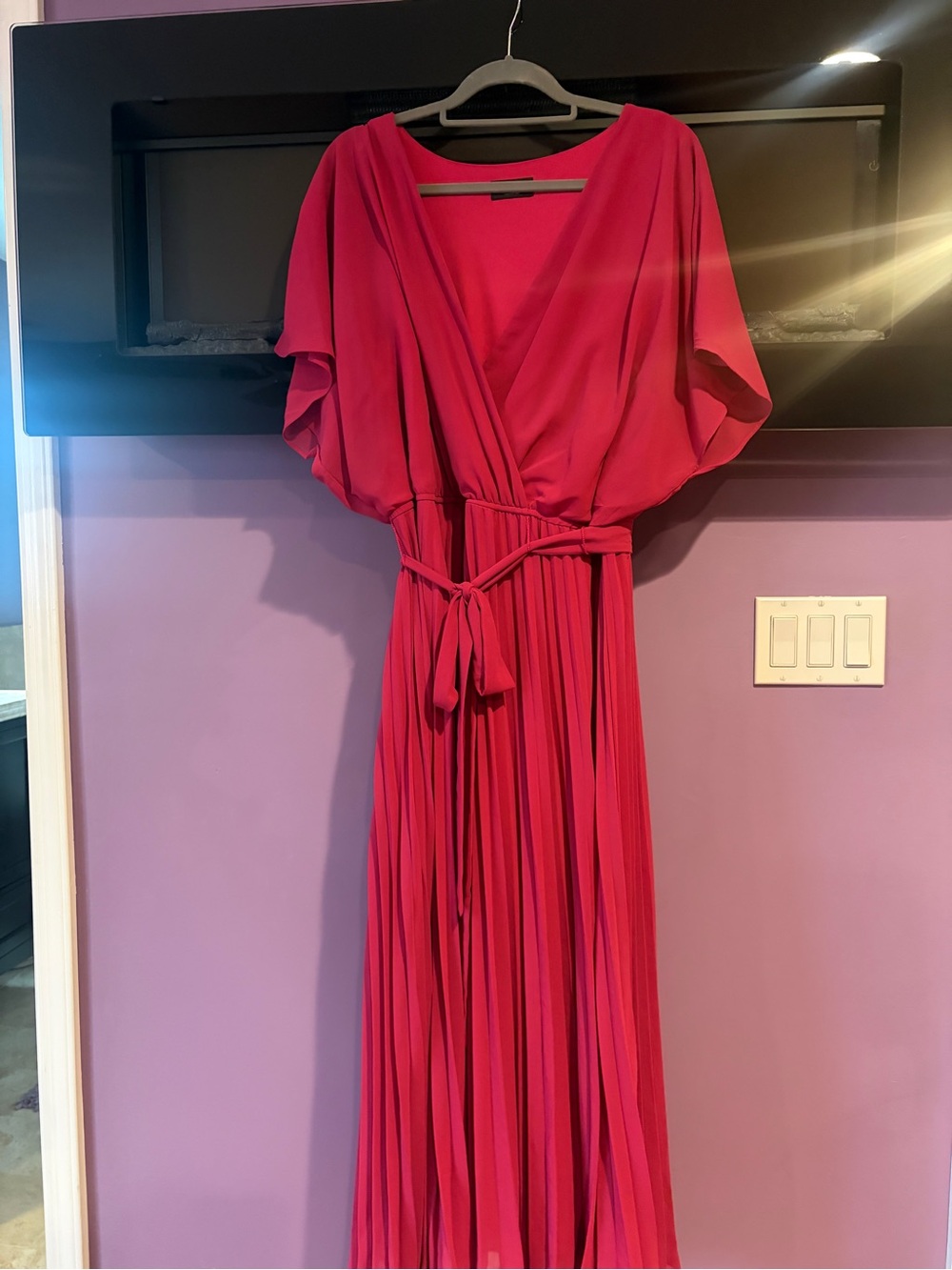 Lane Bryant Fuchsia Pleated Wrap Maxi Dress with Tie Waist